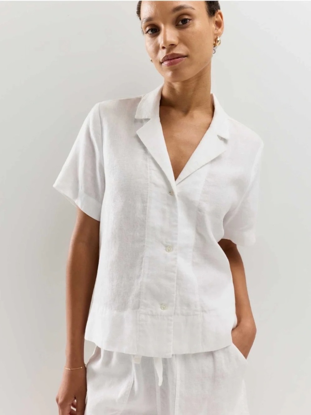 Quince lightweight white European linen short sleeve shirt women's SIZE XL